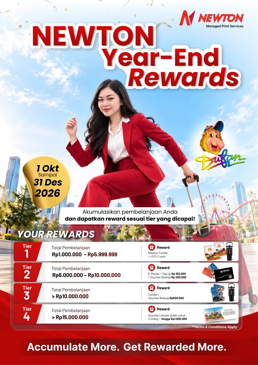 Poster Newton Year-End Rewards dengan empat tier reward